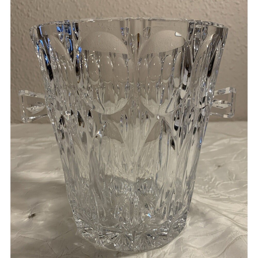 Vintage 24% Lead Hand-Cut Crystal Ice Bucket Beyer Germany ? Round Marquise
